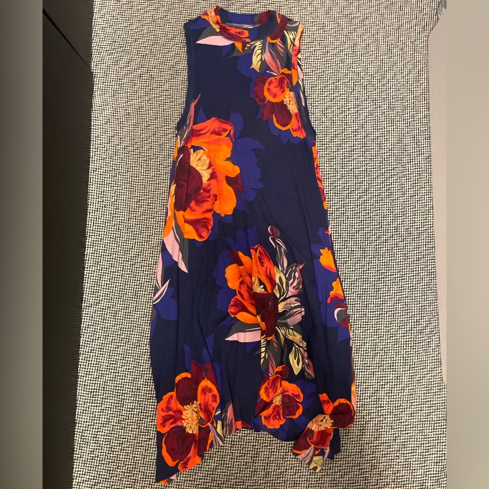 Anthropologie Maeve Floral Navy Dress with Orange and Red Accents